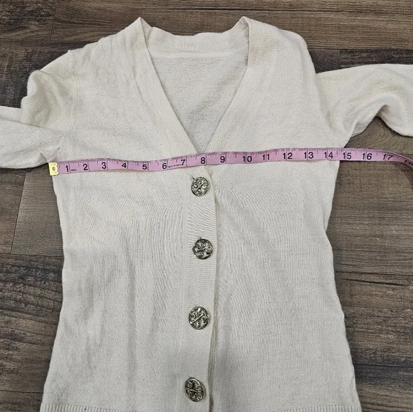 Tory Burch Wool Cream Button-Up Cardigan | Size XS - Picture 2 of 6